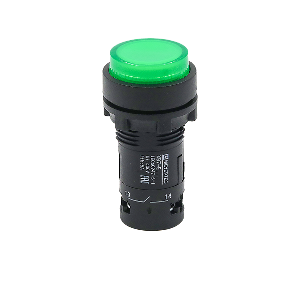 Кнопка зеленая выступающая с подсветкой, 1NO,  24V AC/DC, IP54, пластик MTB7-EW33611