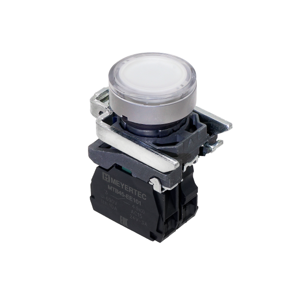 Кнопка белая с подсветкой, 1NO, 220V AC/DC, IP65, металл MTB4-BW31713