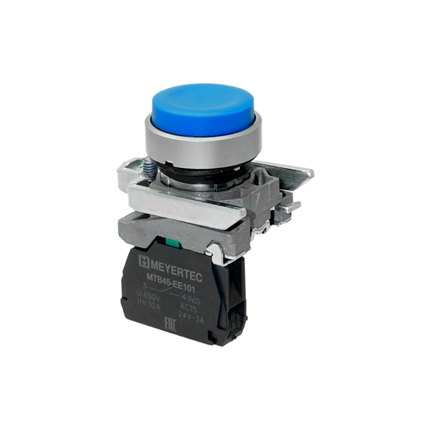 Кнопка выступающая синяя,  1NO, IP65, металл MTB4-BL61