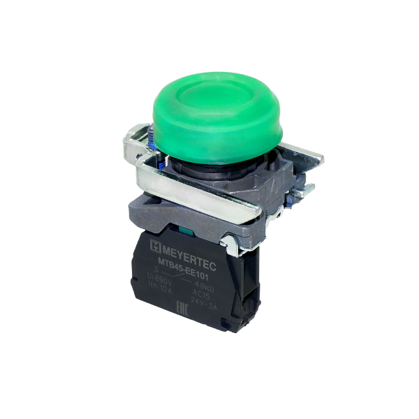 Кнопка зеленая в кожухе, 1NO, IP66, металл MTB4-BP31