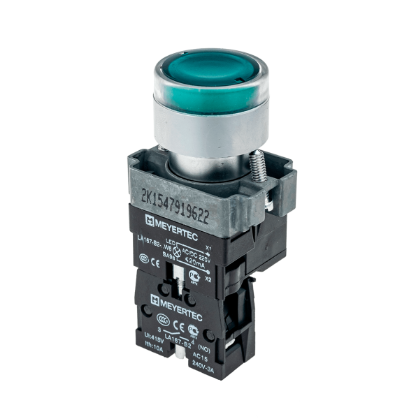 Кнопка с подсветкой зеленая 220V 1NO MTB2-BW3363