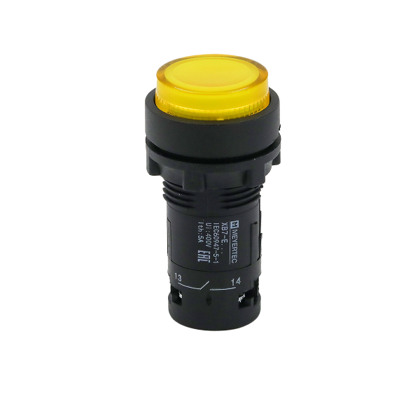 Кнопка желтая выступающая с подсветкой, 1NO, 220V AC, IP54, пластик MTB7-EW35616