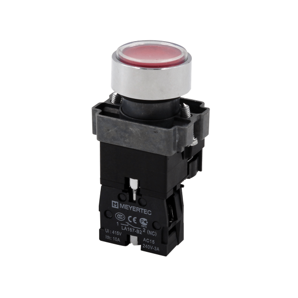 Кнопка плоская красная с подсветкой,  24V AC/DC, 1NС, IP67, металл MTB2-BWF3472