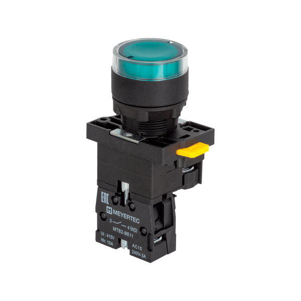 Кнопка зеленая с подсветкой, 1NO, 24V AC/DC, IP54, пластик MTB2-EW33611