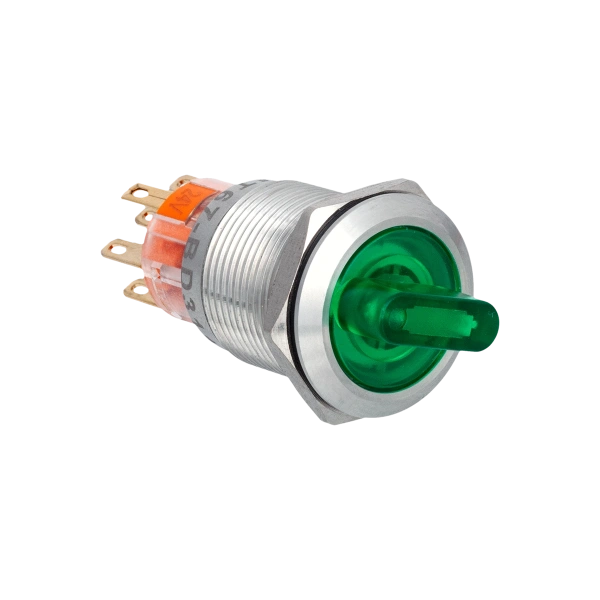 Переключатель с подсветкой, с фиксацией, 24V AC/DC, зеленый, 3 положения, 2NO+2NC, IP67, нержавеющая сталь MT67-BD331G24