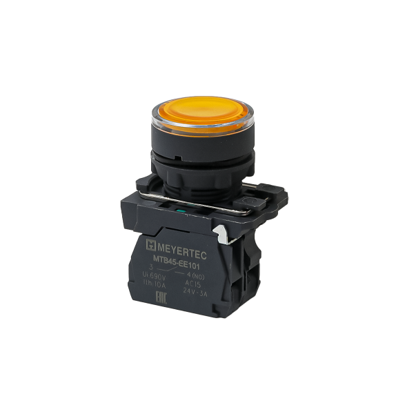 Кнопка желтая с подсветкой, 1NO, 24V AC/DC, IP65, пластик MTB5-AW35711