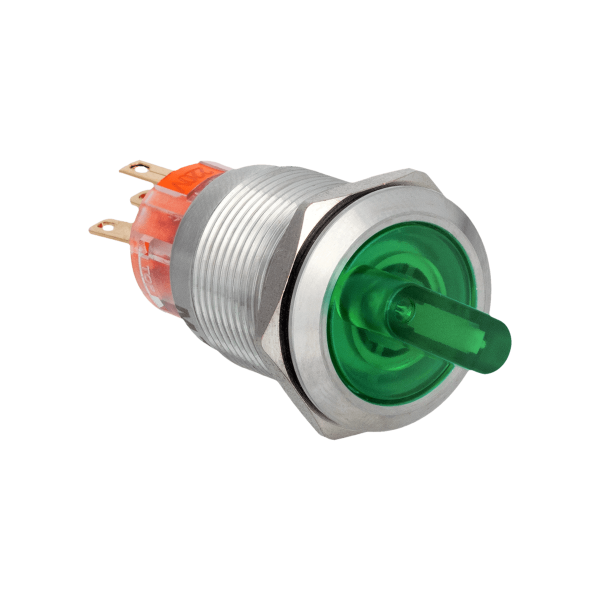 Переключатель с подсветкой, с фиксацией, 220V AC/DC, зеленый, 2 положения, 1NO+1NC, IP67, нержавеющая сталь MT67-BD211G220
