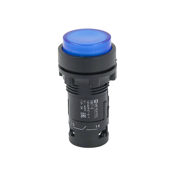 Кнопка синяя выступающая с подсветкой, 1NO, 220V AC, IP54, пластик MTB7-EW36616