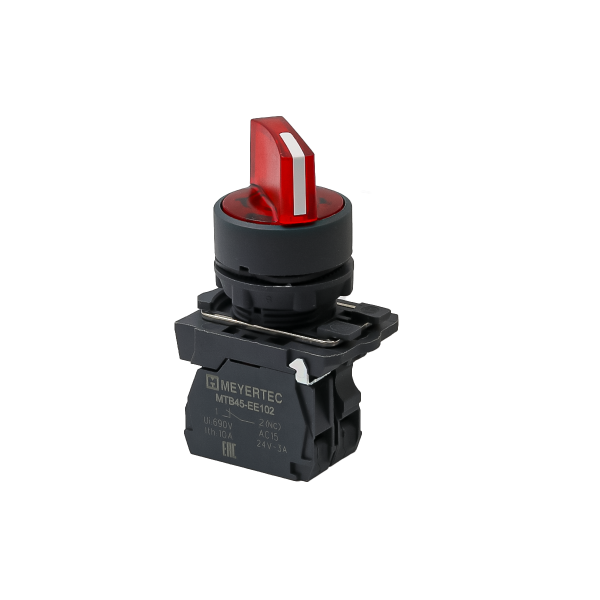 Переключатель  на 3 положения с фиксацией и подсветкой, красный, 1NС, 220V AC/DC, IP65, пластик MTB5-AK34723