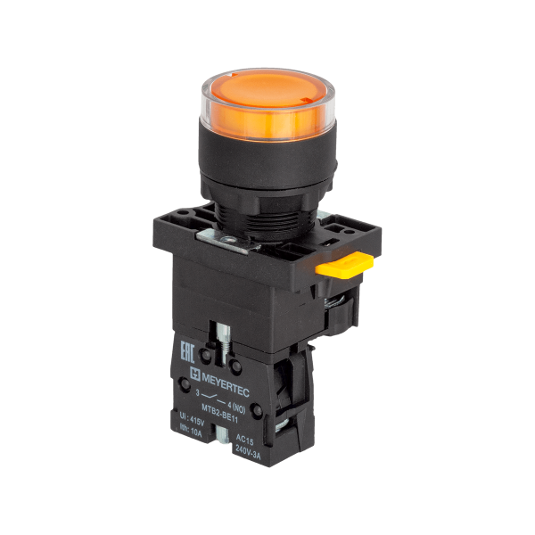 Кнопка желтая с подсветкой, 1NO, 24V AC/DC, IP54, пластик MTB2-EW35611